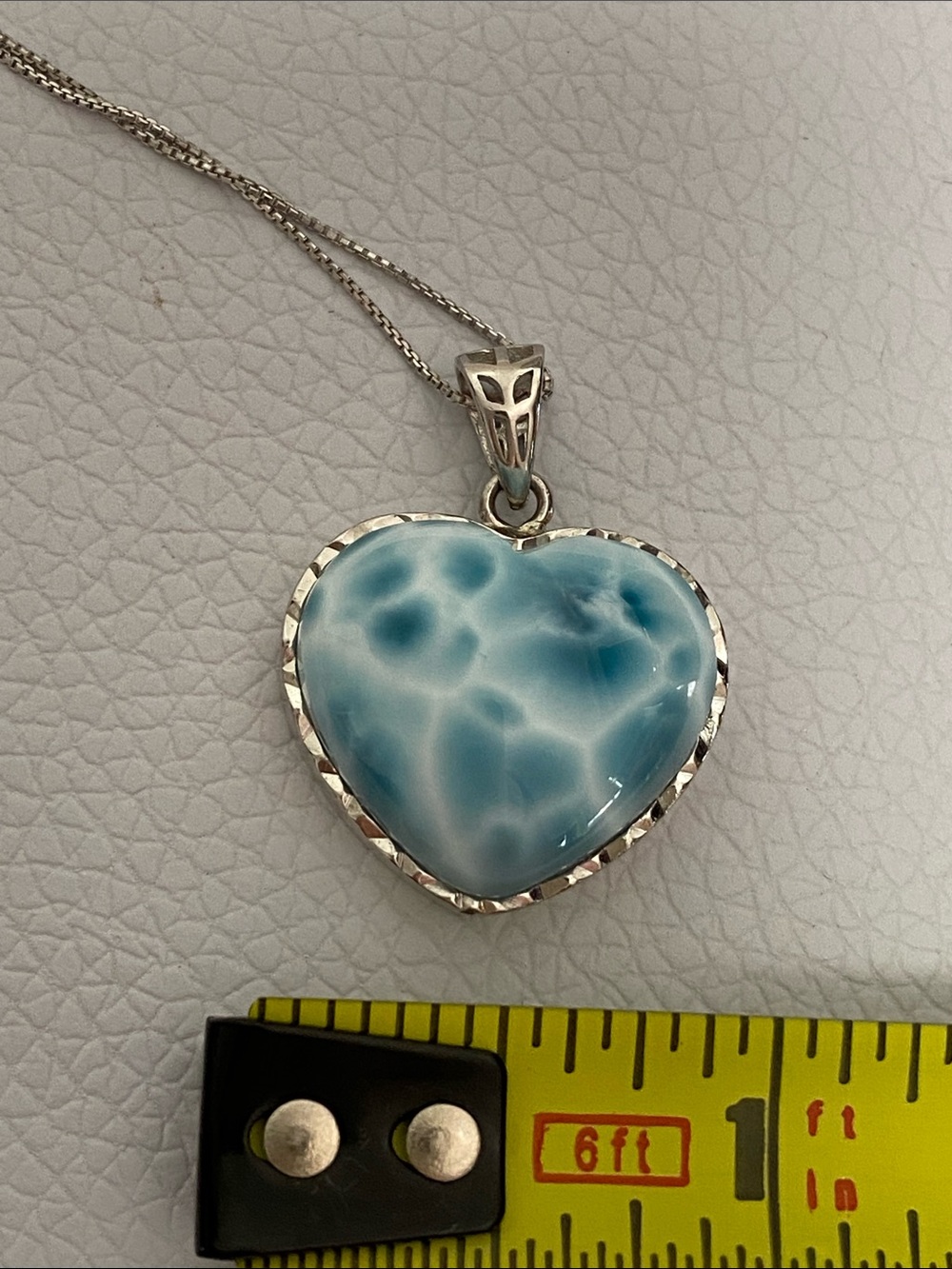High Quality AAA Natural Larimar Heart Silver Pendant Necklace - Picture 6 of 7